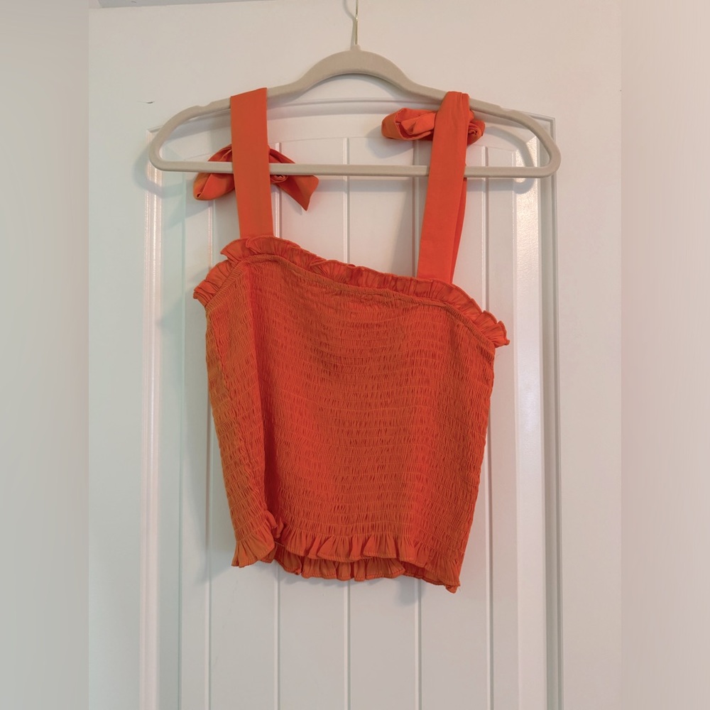 TCEC cropped orange smocked tank top
